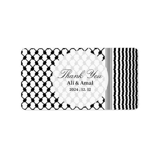 Etiqueta Hatta Keffiyeh Palestina Gracias Boda (Frente)