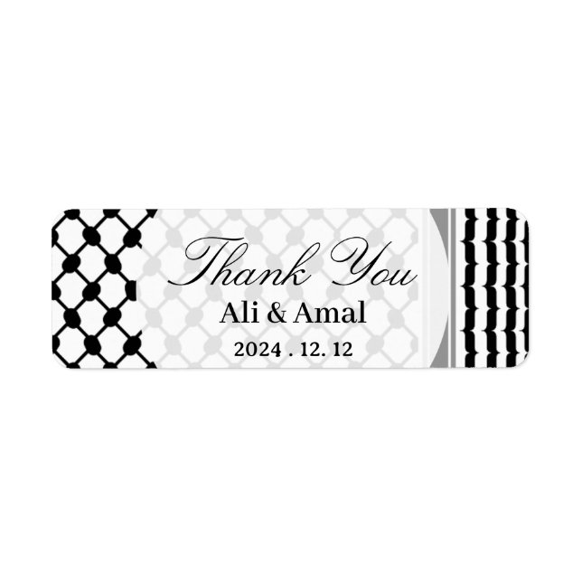 Etiqueta Hatta Keffiyeh Palestina Gracias Boda (Frente)