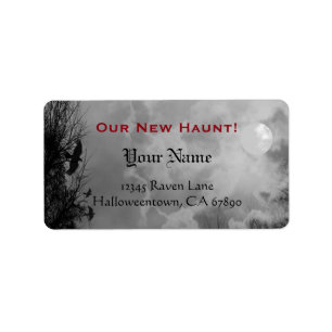Etiqueta Haunted Raven Sky Black Personalizado Blanco Nueva