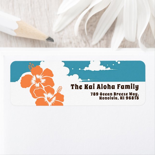 Etiqueta Hawaii Hibiscus & Summer Clouds Customizable (Subido por el creador)