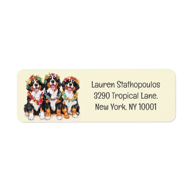 Etiqueta Hawaiian Bernese Mountain Dogs Flower Lei (Frente)
