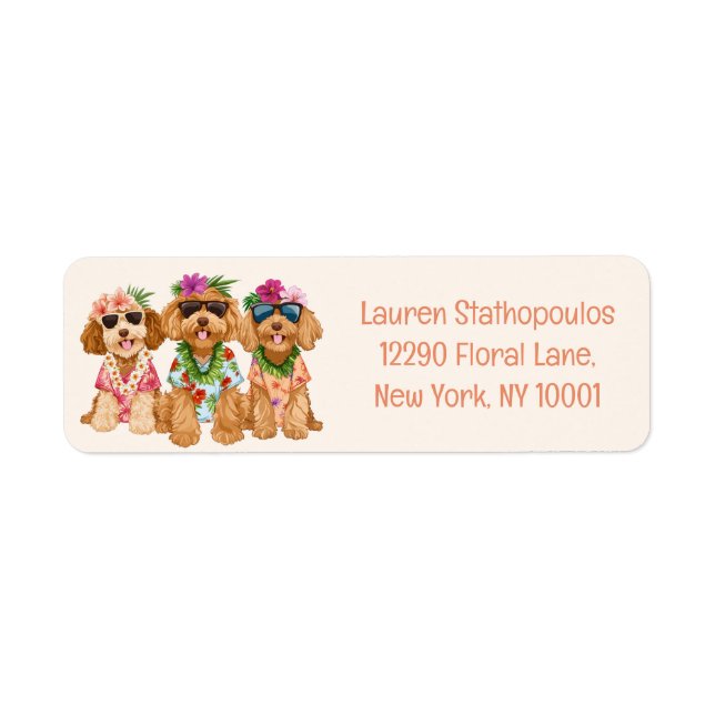 Etiqueta Hawaiian Goldendoodle Dogs Flower Lei (Frente)
