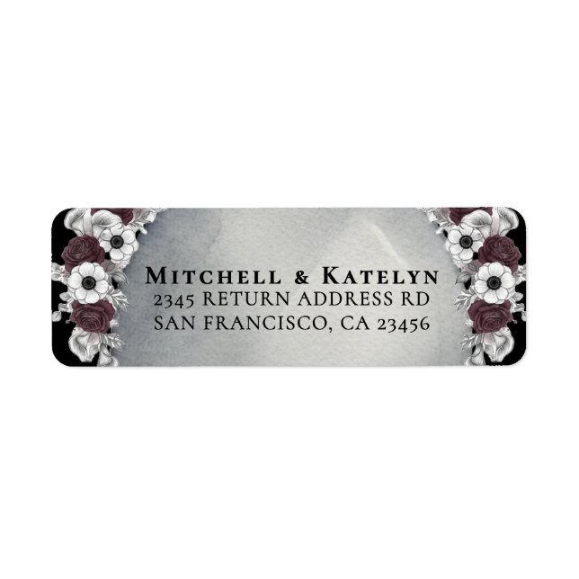 Etiqueta Headstone Floral Dark Gothic Wedding Address (Frente)