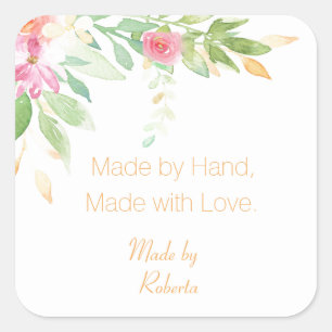 Etiqueta hecha a mano con flores de jardín acuátic