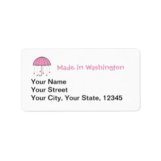 Etiqueta Hecho en Washington - Paraguas con corazones (rosa