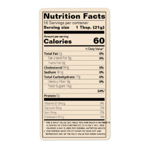 Etiqueta Hechos de la nutrición de la miel de medio punto