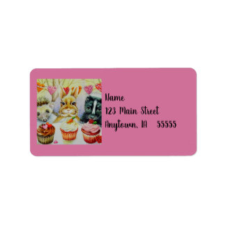 Etiqueta Hedgehog Rabbit Skunk & Cupcakes Watercolor Art