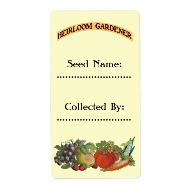 Etiqueta Heirloom Gardener Personalizado Seed Labels (Frente)