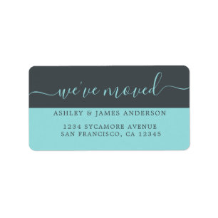 Etiqueta Hemos cambiado la nueva dirección turquesa negra