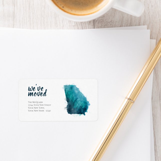 Etiqueta Hemos movido la acuarela azul Georgia (Watercolor blues We've Moved to Georgia return address label)
