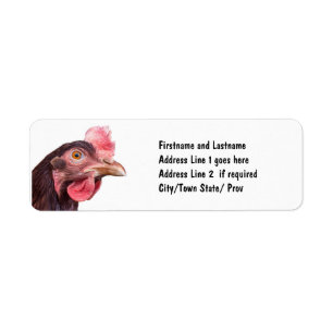 Etiqueta Hen de la capa de huevo de pollo con plumas rojas
