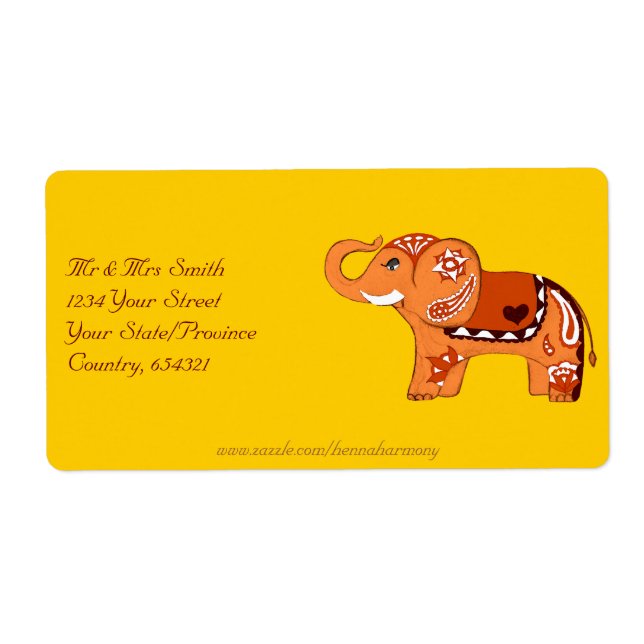 Etiqueta Henna Elephant (Naranja/Rojo) (Frente)
