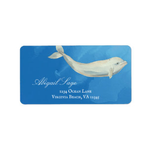 Etiqueta Hermosa acuarela Beluga Dirección de ballena
