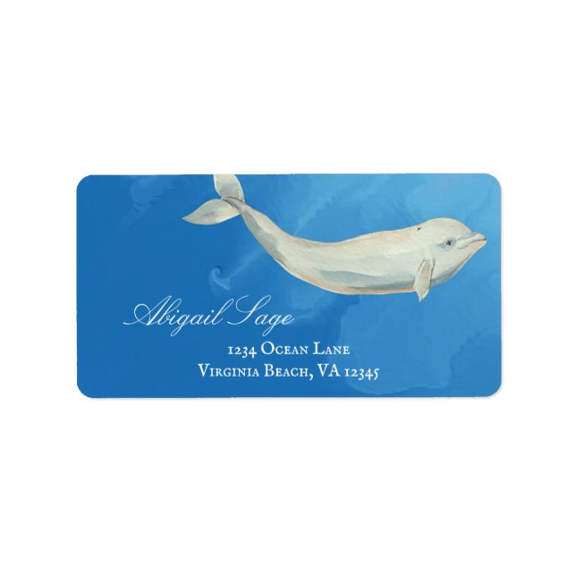 Etiqueta Hermosa acuarela Beluga Dirección de ballena (Frente)