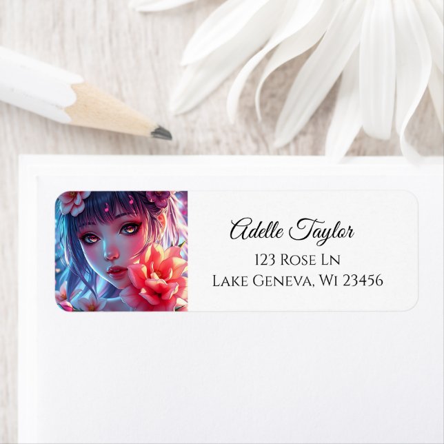 Etiqueta Hermosa Anime Chica Glitchcore Floral (In situ)