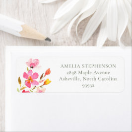 Etiqueta Hermosa dirección de devolución floral en acuarela