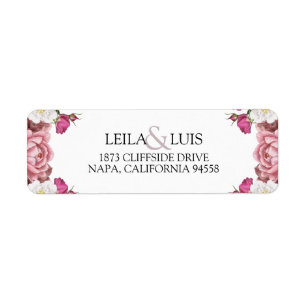 Etiqueta Hermosa dirección de retorno de Boda floral borgoñ