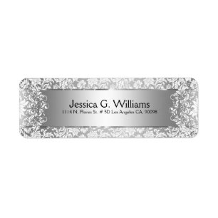 Etiqueta Hermosa Gris Y Damascos Blancos Y De Plata