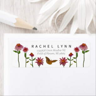 Etiqueta Hermosa mariposa de flores rosas