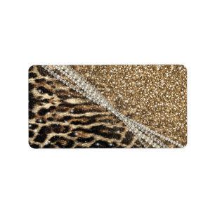 Etiqueta Hermosa Moda Girly Leopard Print Gold Purpurina