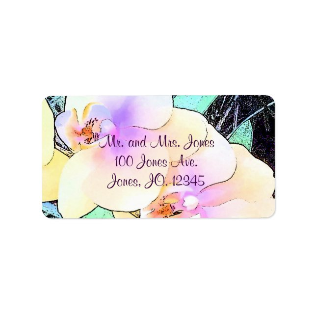 Etiqueta Hermosa orquídea blanca y violeta (Frente)