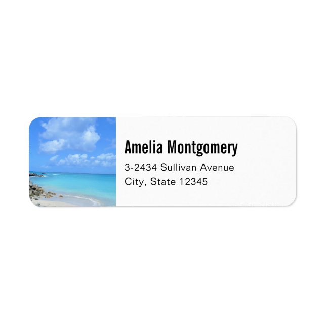 Etiqueta Hermosa playa tropical turquesa - Dirección (Frente)
