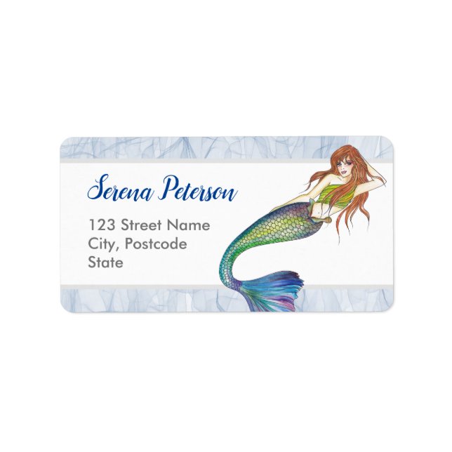 Etiqueta Hermosa sirena arcoiris con pelo jengibre (Frente)