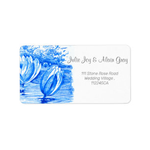 Etiqueta Hermosas flores azules de loto