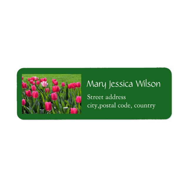 Etiqueta Hermosas flores de tulipán rosa primavera verde pe (Frente)
