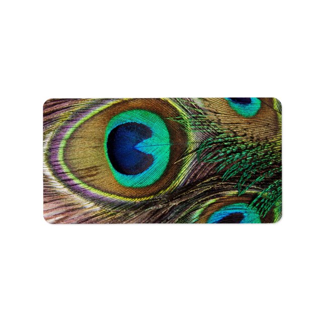 Etiqueta Hermosas plumas de pavo real (Frente)