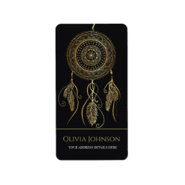 Etiqueta Hermoso Black Gold Dream Catcher Mandala