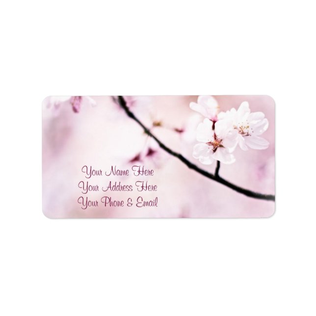 Etiqueta Hermoso cerezo rosa florece árbol blanco de sol (Frente)