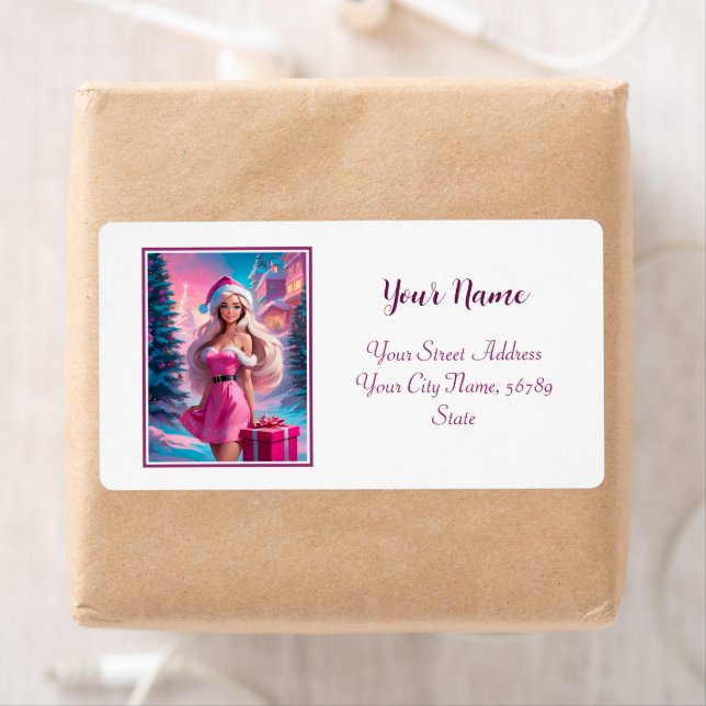 Etiqueta Hermoso Chica de Navidades rosados 01 (In situ)
