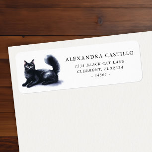Etiqueta Hermoso gato negro con nombre personalizado