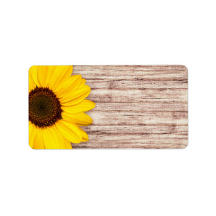 Etiqueta Hermoso girasol en blanco rústico de madera de gra