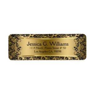 Etiqueta Hermoso Oro Y Damasco Negro Y Cara