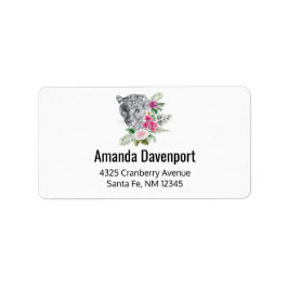 Etiqueta Hermoso retrato de cabeza de leopardo en acuarela