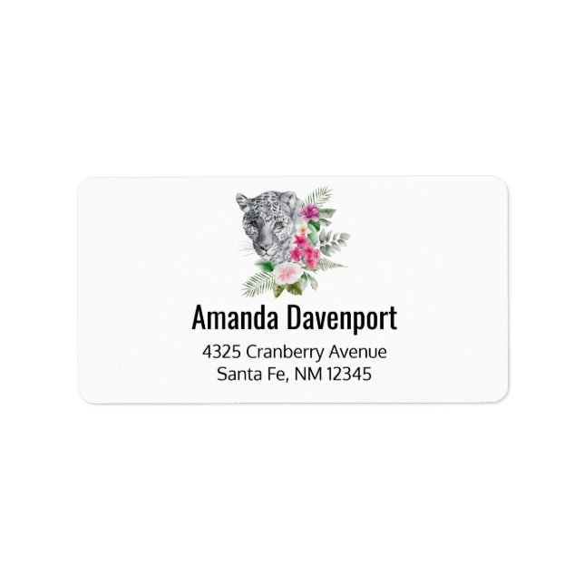 Etiqueta Hermoso retrato de cabeza de leopardo en acuarela (Frente)