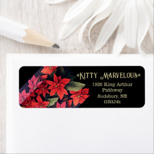 Etiqueta Hermosos Navidades de Poinsettia flores rojo negro