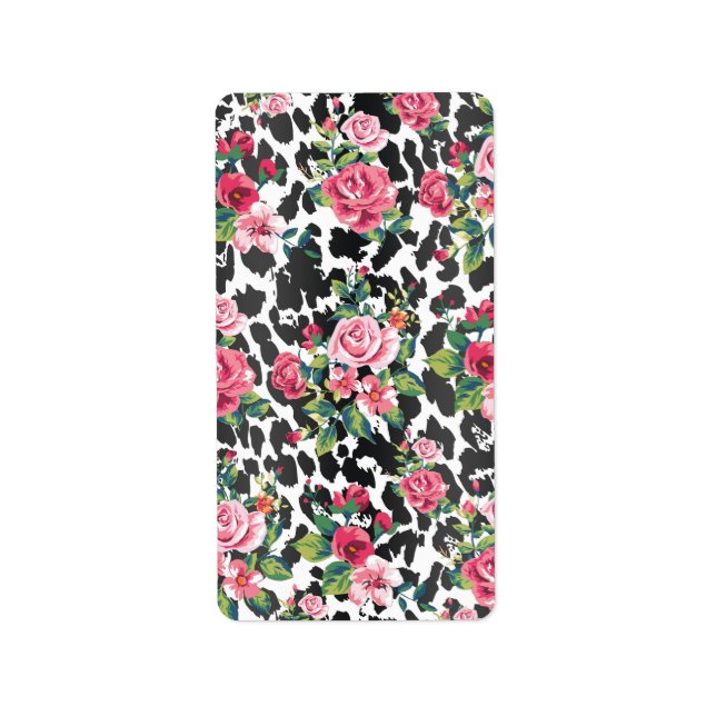 Etiqueta Hermosos rosas de moda y leopardo (Frente)