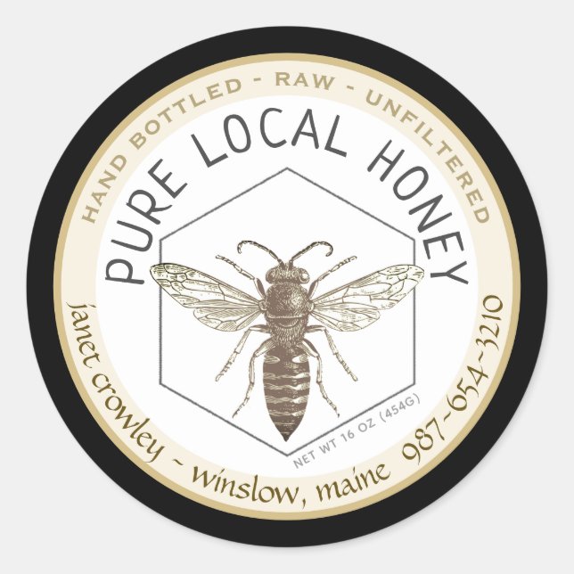 Etiqueta Hexagon Honeybee Honey Beekeepers (Anverso)