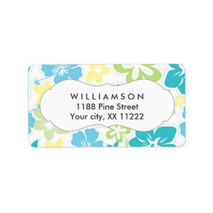 Etiqueta hibisco azul amarillo verde hawaiano tropical favo