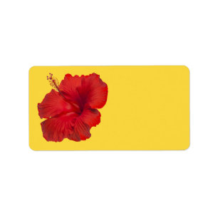 Etiqueta Hibisco rojo en plantilla del amarillo del ánimo