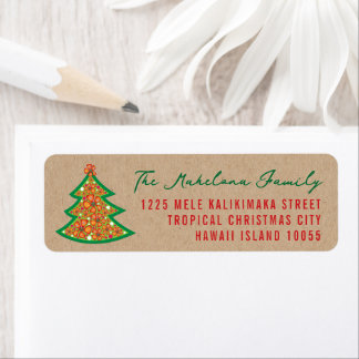 Etiqueta Hibiscus Flowers Tropical Christmas Tree Address