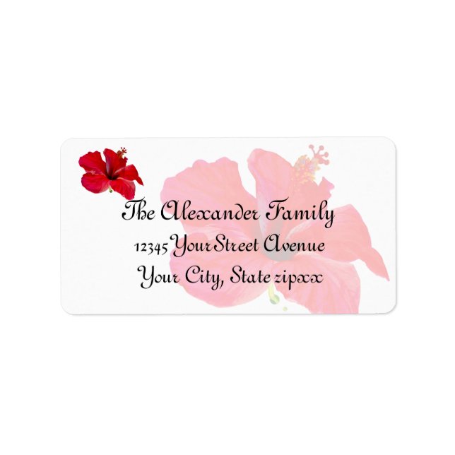 Etiqueta Hibiscus Rojo de Flor Tropical (Frente)