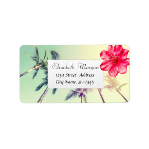 Etiqueta Hibiscus tropical hawaiano, palmas