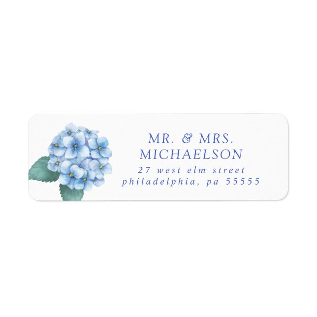 Etiqueta Hidrangea Azul Boda floral (Frente)