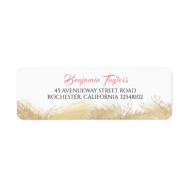 Etiqueta Hierba de las Pampas Acuarela Exótico (Frente)