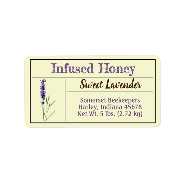 Etiqueta Hierba de Lavanda Infusada Miel Jar (Frente)