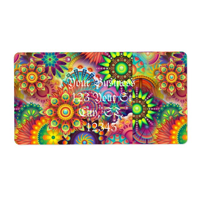 Etiqueta Hippie Groovy Techno Psychedelic Thunder_Cove (Frente)